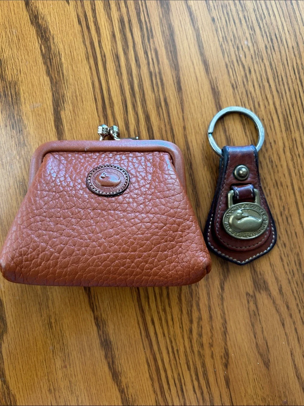 Dooney & Bourke Chestnut Brown Pebbled Leather Coin Purse with Key Fob VGUC